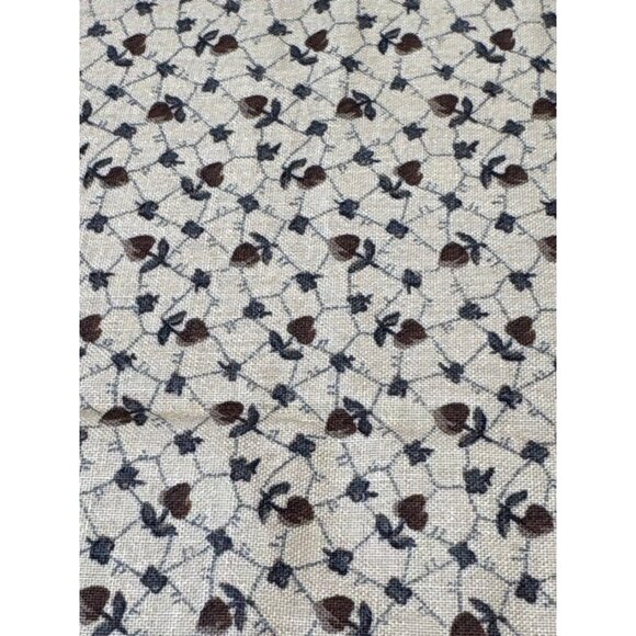 Vintage Beige Cotton Fabric with Small Brown & Black Floral Pattern 17" x 18" Qu - Picture 1 of 5